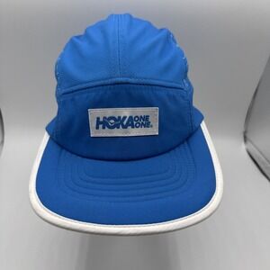 Hoka One One Time to Fly Hat 5 Panel Running Cap Blue Topo Map Trail